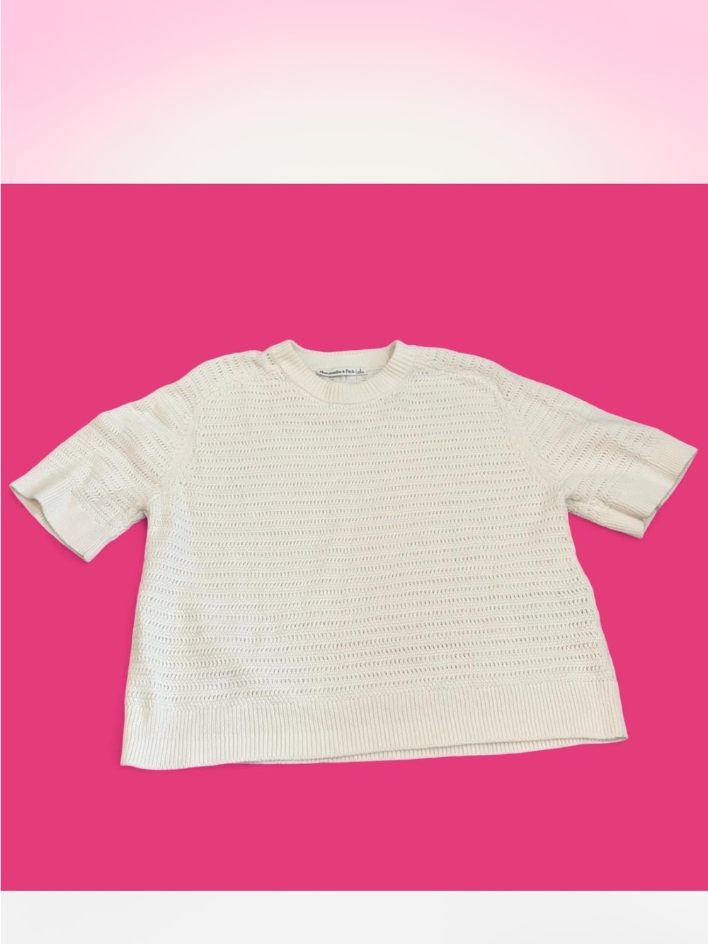 100% Cotton Abercrombie & Fitch Creamish White Open-Weave Crewneck Sweater